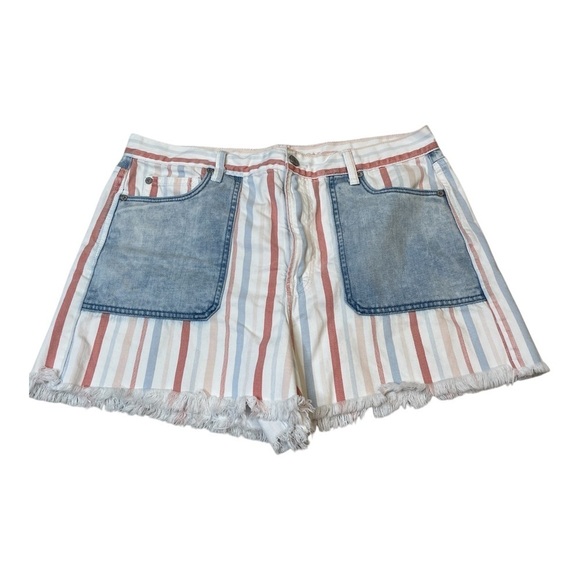American Eagle Outfitters Pants - American Eagle Outfitters Cotton Striped Raw Hem Mom Short Pink Blue Size 14